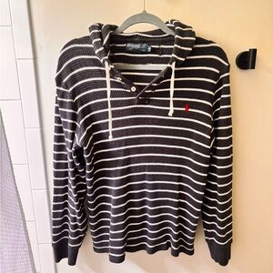 POLO RALPH LAUREN pullover striped waffle Knit hoodie longsleeve gray men med